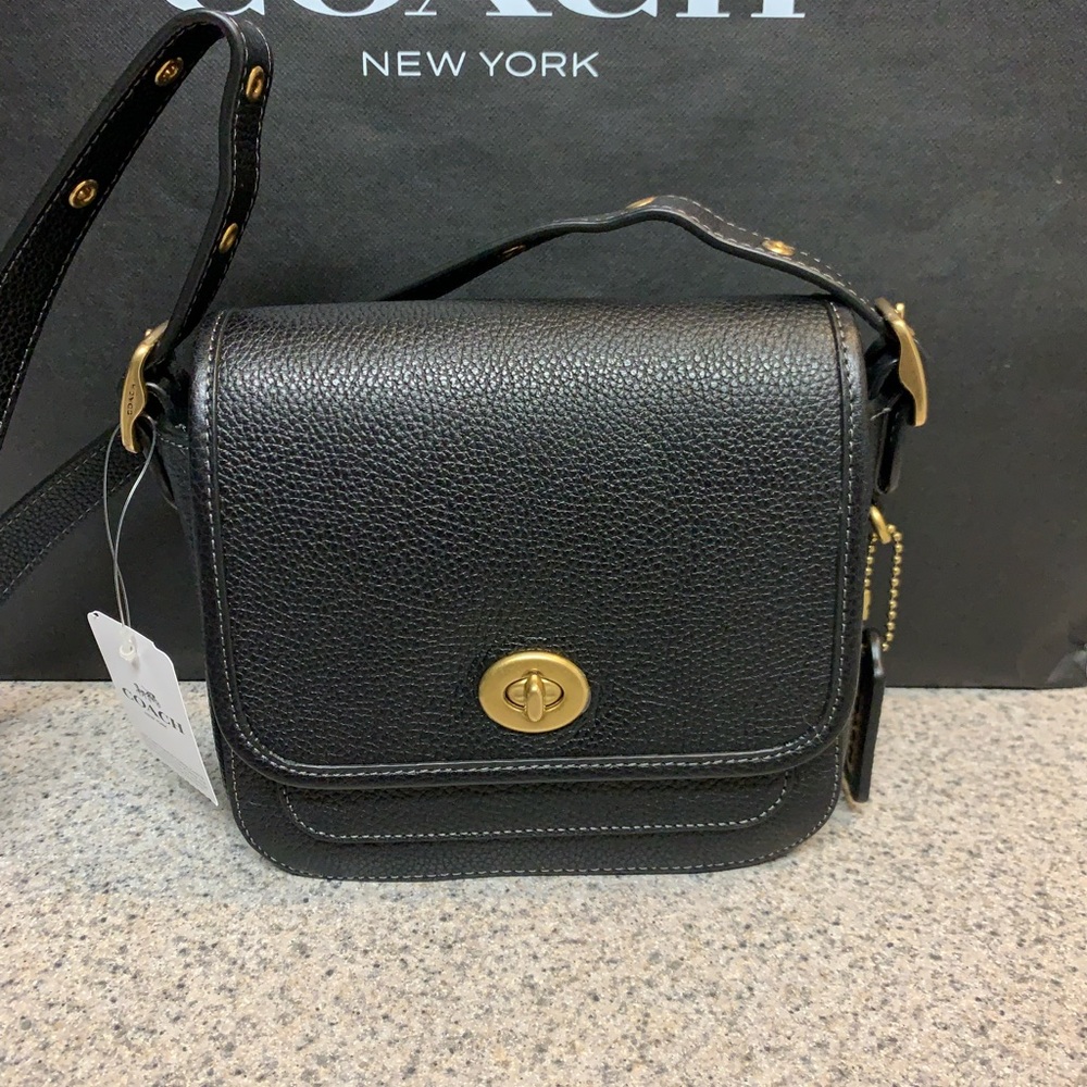 Coach Rambler 16 Pebble Leather Crossbody Shoulder Bag Black